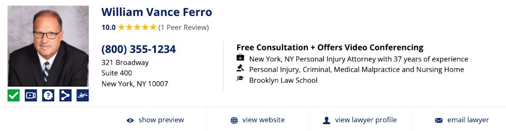 Lawyer directory citation example with 5-star review